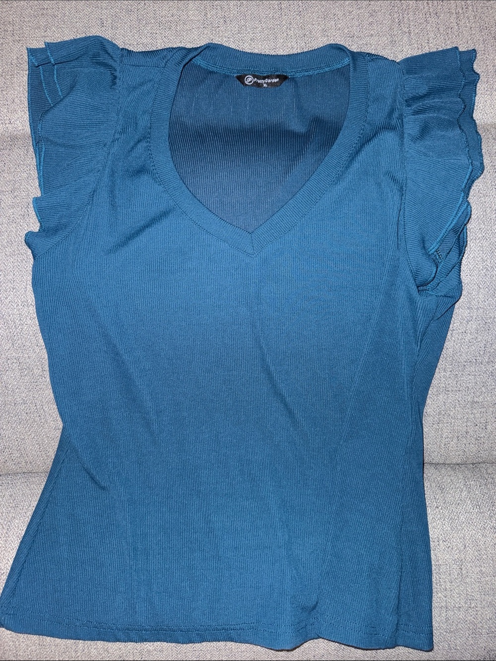 Teal Ruffle Sleeve V-Neck Top